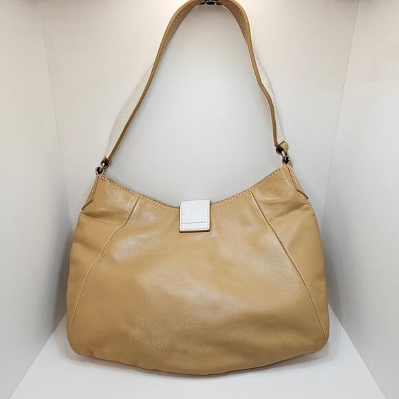 Via Spiga Leather Tan & White Baguette Purse - Picture 2 of 11